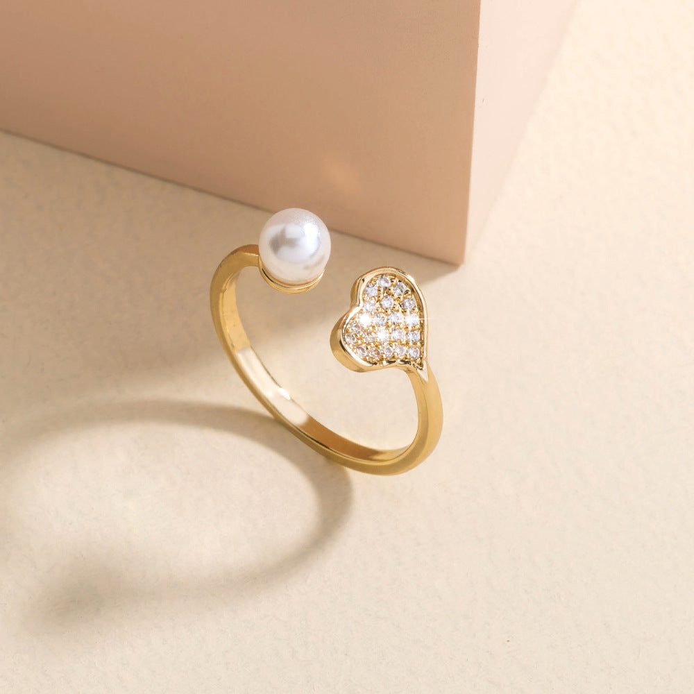 Unisex Copper Ring Micro Set Heart Shaped Split Design Dainty Elegant Gift Accessory for Men Women Grace Modern