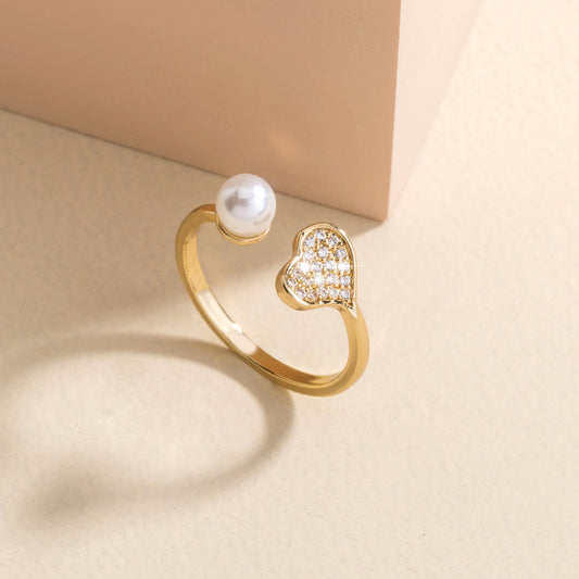 Unisex Copper Ring Micro Set Heart Shaped Split Design Dainty Elegant Gift Accessory for Men Women Grace Modern