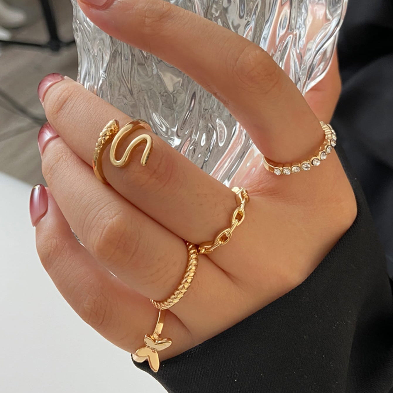 Unisex Alloy Chain Ring Set Electroplated Personality Rings Ring Wear Special Special Fashionable Finger Rings
