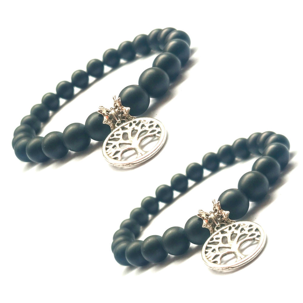 Unisex Frosted Black Agate Beaded Bracelet With Tree of Life Pendant 8mm Beads Handmade Jewelry for Everyday Wear