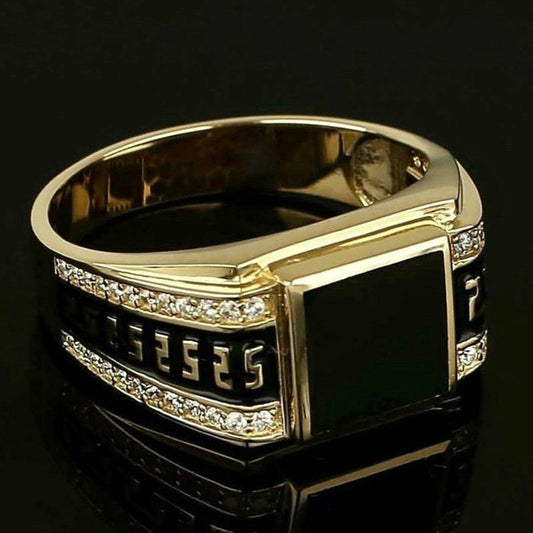 Mens Geometric Alloy Band Ring With Rhinestone Accent Trendy Design Simple Ring For Everyday Wear Gift For Him