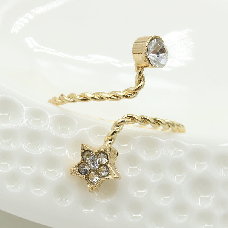 Womens Adjustable Ring With Rhinestone Starfish And Flower Design In Alloy Metal Gem Inlay For Elegant Wear Now