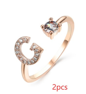 Womens Initial Letter Ring Adjustable Vintage Jewelry Zircon Accents Alloy Rhinestone Ring Perfect For Gifting