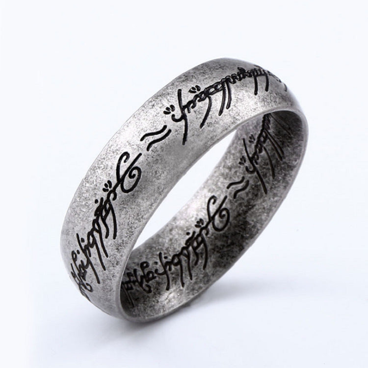 Mens Engraved 24K Gold Plated Stainless Steel Titanium Ring Durable Fashion Jewelry Accessory Lord of the Rings Style