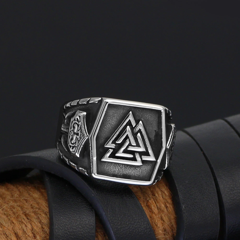 Viking Triangle Rune Titanium Steel Ring Geometric Vintage