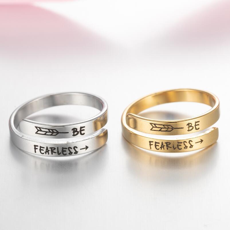 Unisex Stainless Steel Ring Retro Double Ring Adjustable Letter Ring Personality Image Metallic Design Fashion