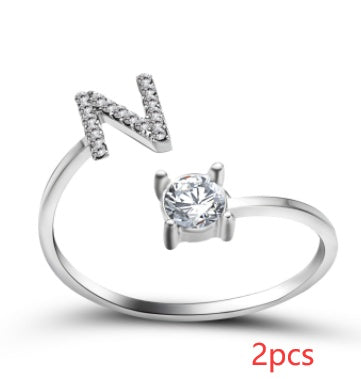 Womens Initial Letter Ring Adjustable Vintage Jewelry Zircon Accents Alloy Rhinestone Ring Perfect For Gifting