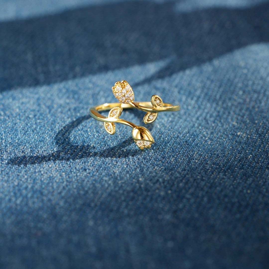 Sterling Silver Ring With Gemstone Yellow Gold Geometric Adjustable US Size 7 For Women Gift Fashion Accessory