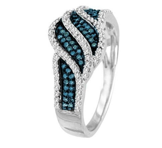 Womens Blue Zircon Leaf Ring With Diamond Accent For Wedding Engagement Anniversary Gift For Her For Gift Idea