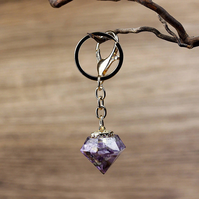 Crystal Gravel Resin Keychain Pendant Modern Design With Tapered Point Handcrafted Natural Stone Accessory Kit
