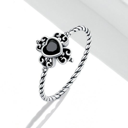 Womens 925 Sterling Silver Ring With Spades Heart Design Diamond Cut Gemstone Inlay Fashion Jewelry For Silver