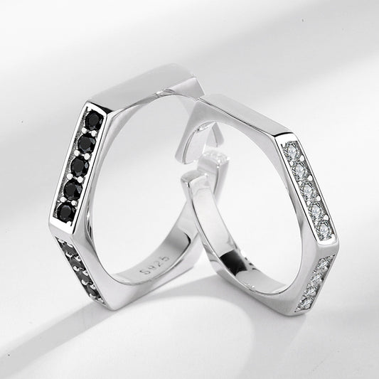 Sterling Silver Couple Rings His Hers Geometric Promise Set