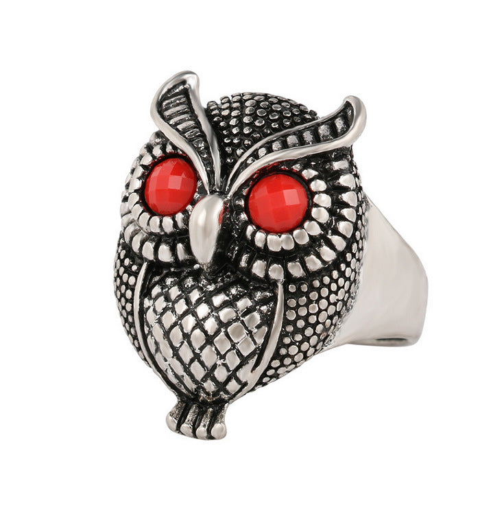 Alloy Owl Ring Unisex Simple Fashion Statement Piece With Owl Design Black Red Sapphire Jewelry For Daily Wear