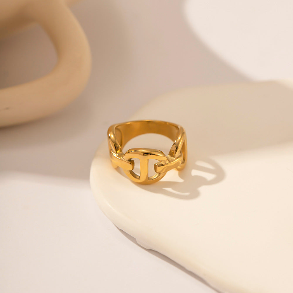 French Retro Chain Ring Cold Style Titanium Steel 18K Ornament