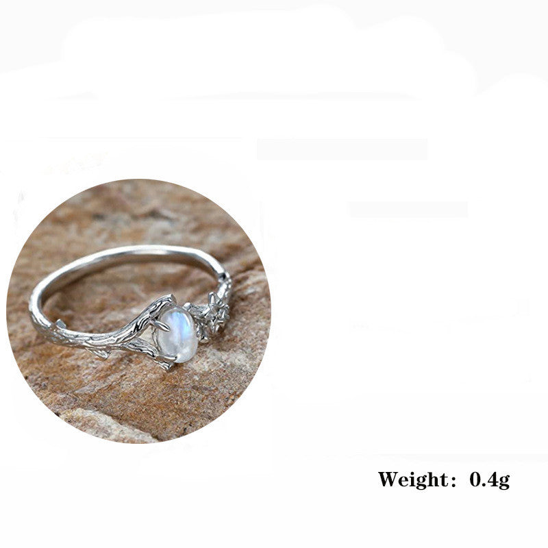 Moonlit Stone Ring Gold Plated Alloy Ring With Artificial Gemstones Vintage Silver Ancient Tree Design Fashion