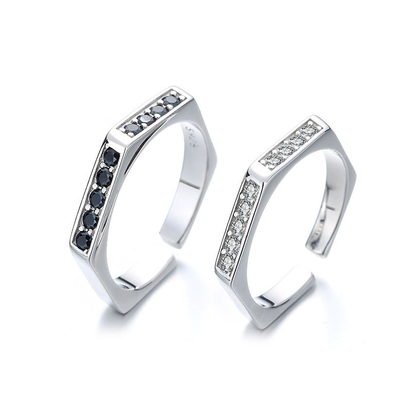 Sterling Silver Couple Rings His Hers Geometric Promise Set