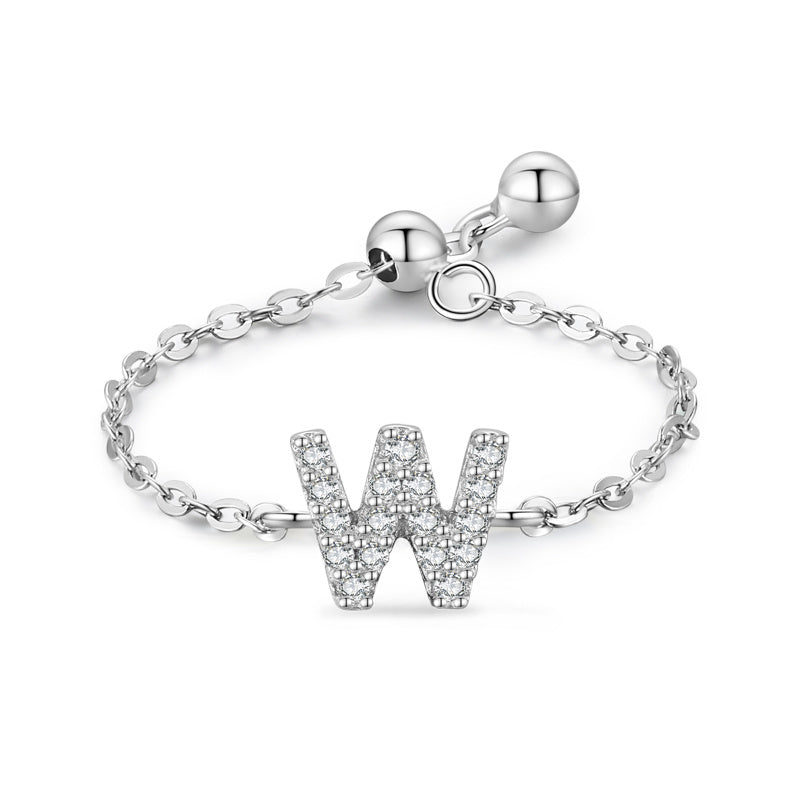 Womens Letter Chain Ring Adjustable Opening Female Fashion Ring Niche Design Love Thin Silver Jewelry English Ring