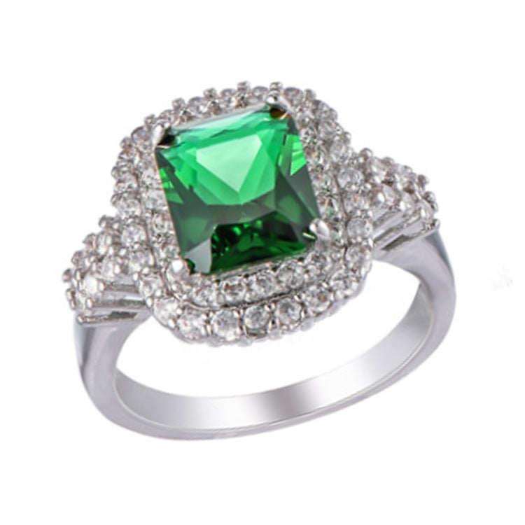 Emerald Square Zircon Ring Exaggerated Fashion Statement Ring For Women Alloy With Green Zircon Stone Elegant Box