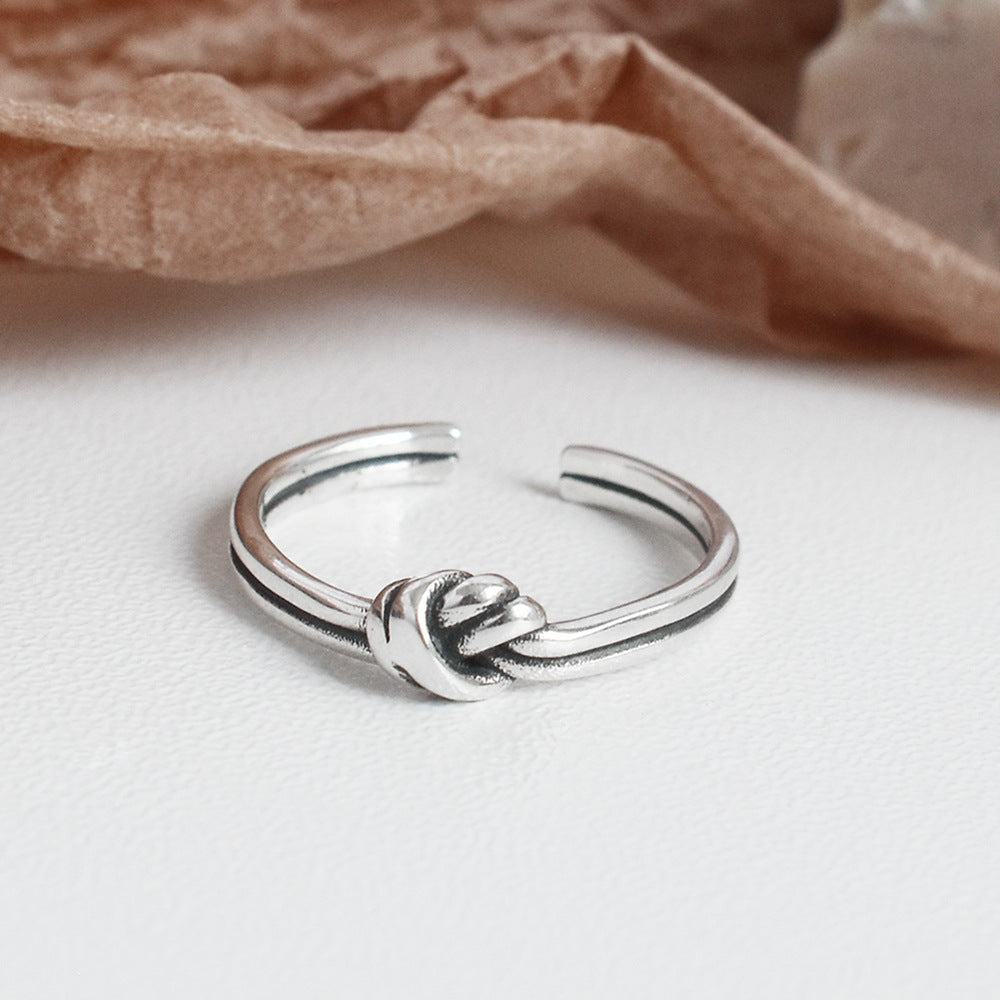 Women 925 Sterling Silver Ring Vintage Knotted Geometric Retro Statement Knuckle Jewelry For Her Vintage Style