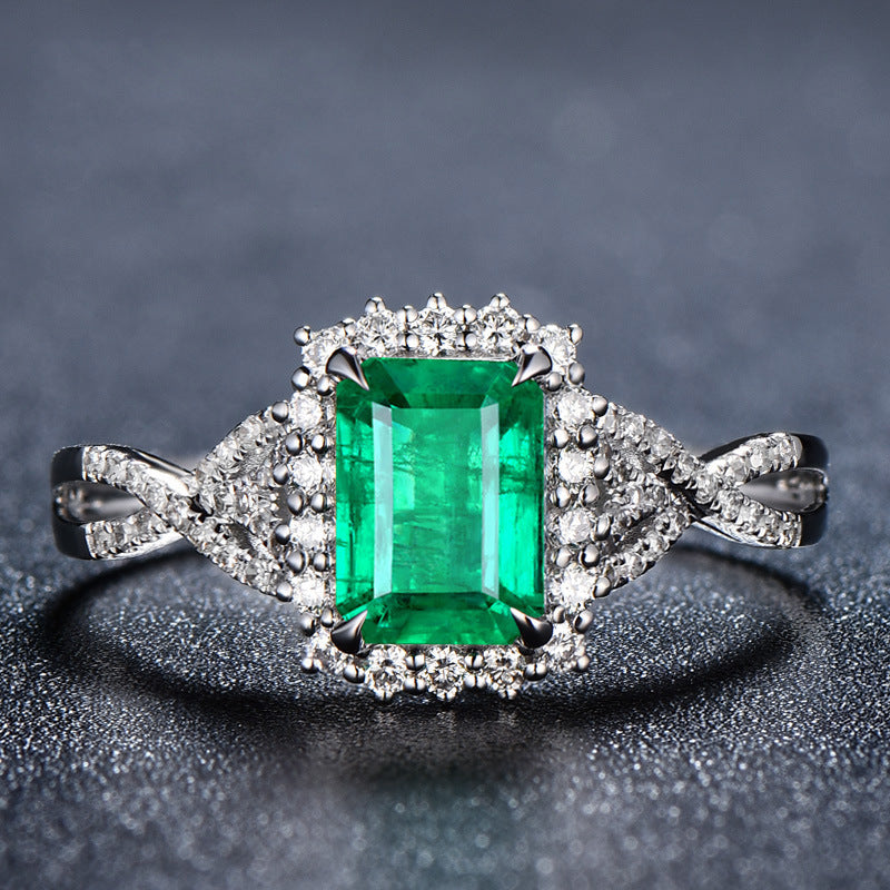 Copper Ring For Women With Emerald Inlay Sterling Silver Accents Square Princess Design In Elegant Jewelry Gem