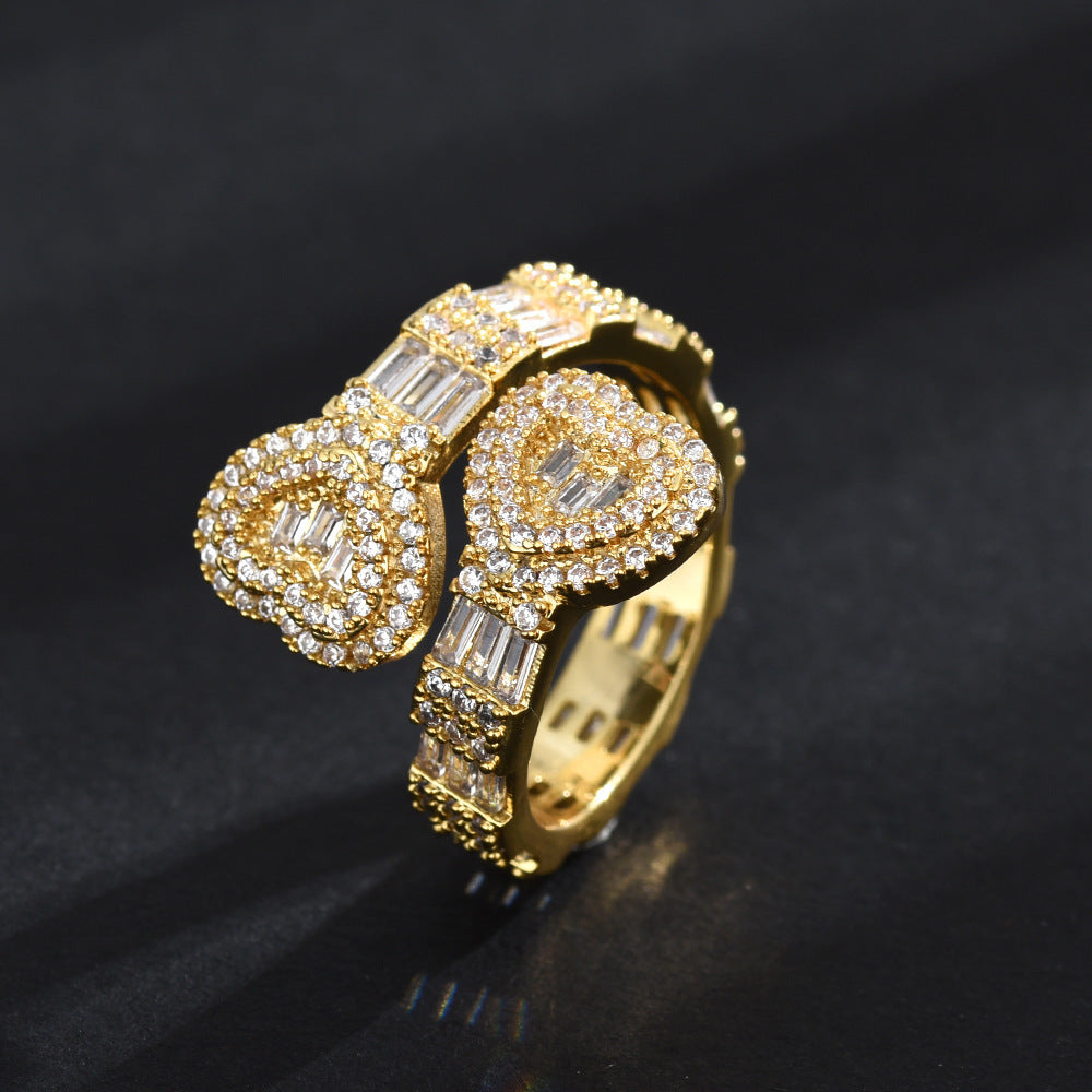 Unisex Heart Shaped Ring With Inlaid Zircon Copper Ring Irregular Design Fashion Ring Heart Ring Promise Ring