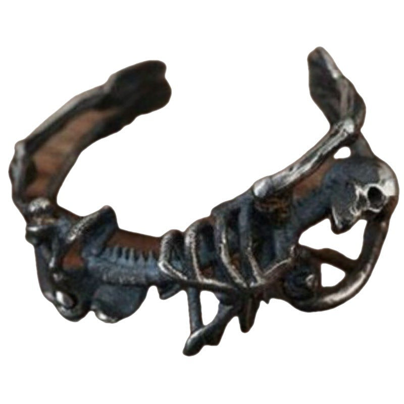 925 Sterling Silver Rock Dark European And American Trend Full Body Skeleton Yoga Skull Ring