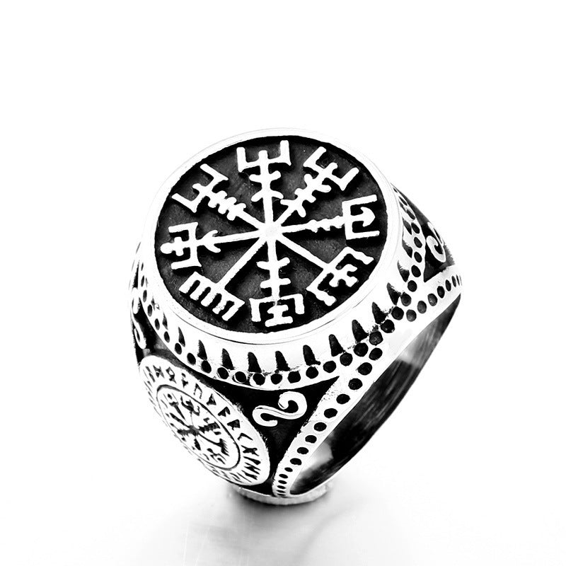 Mens Viking Ring Retro Nordic Letter Stainless Steel Geometric Pattern Rune Jewelry Gift For Him Nordic Styles