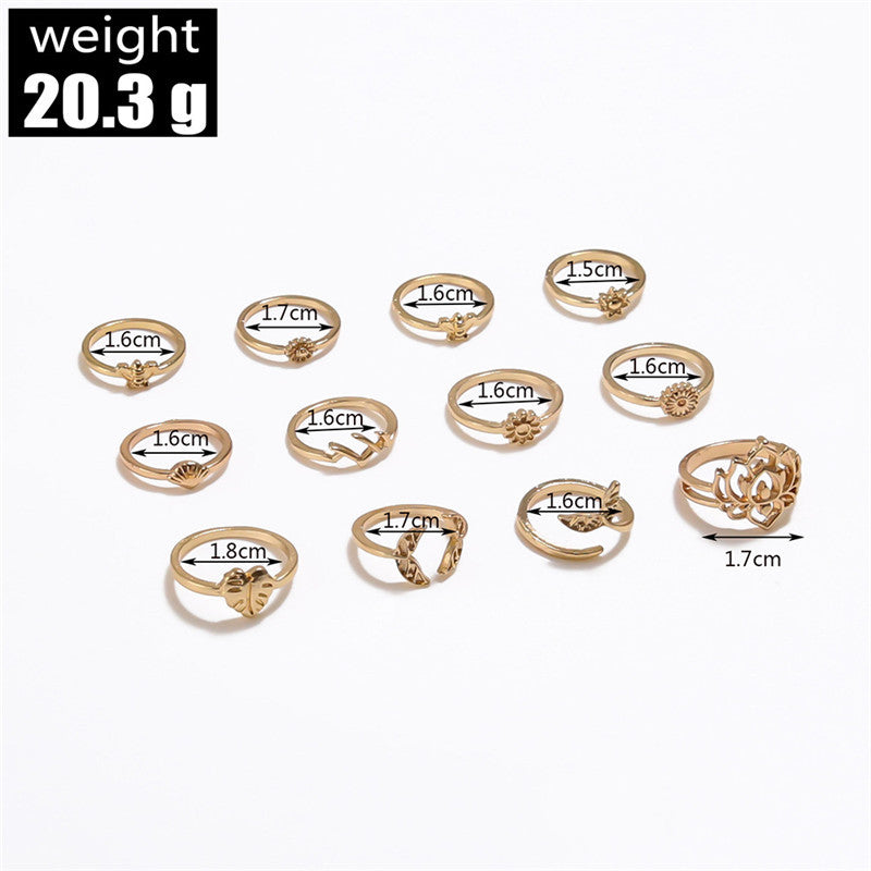 12 Pack Fashion Animal Joint Rings Set European Alloy Fishtail Rings Electroplated Zodiac Rings For Women And Men