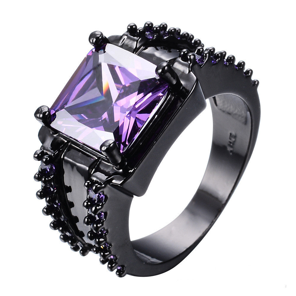 Women's Fashion Ring with Square Zircon Gemstone Four Claw Setting Big Diamond Look Electroplated Copper Ring for Her Engagement Promise Ring