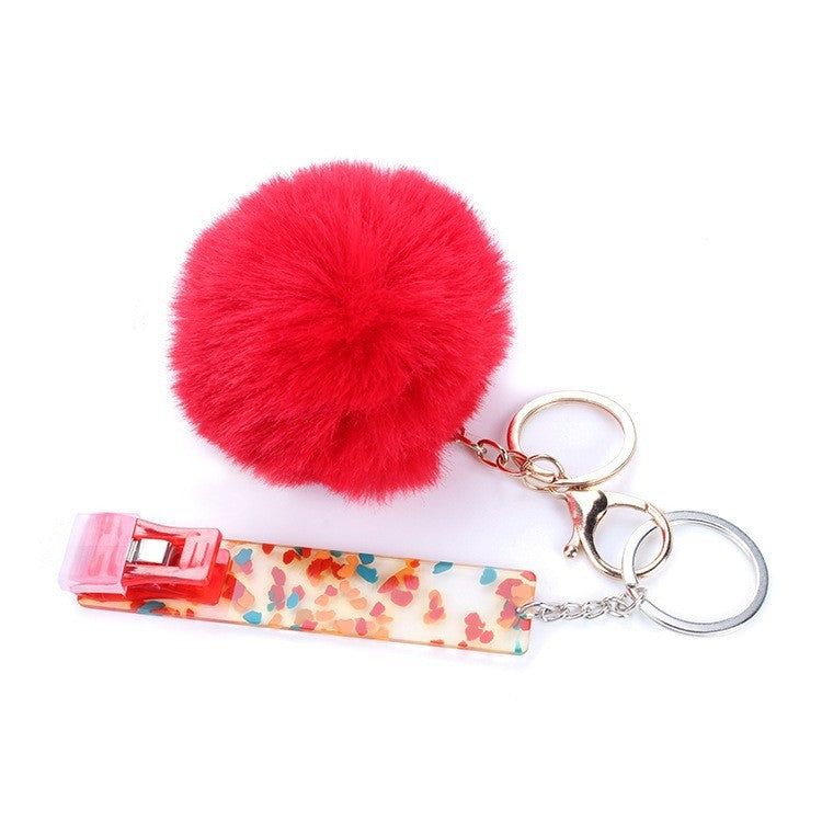 Touch Free Card Holder Keychain With Furry Ball DIY Accessory Secure Easy Card Carrying Contactless Card Clamp