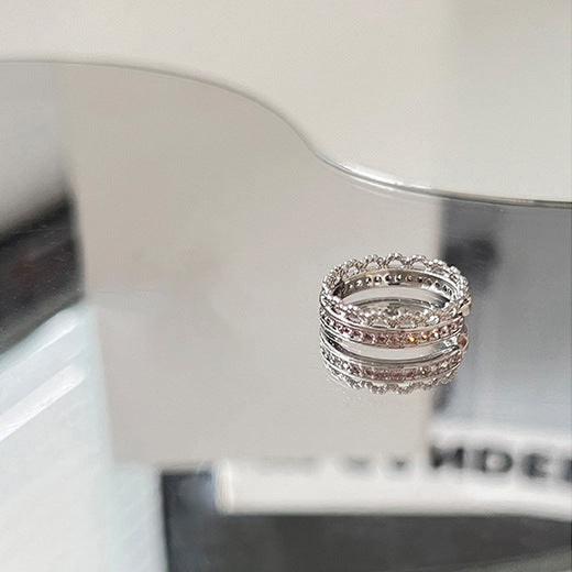 Womens Geometric Heart Ring Copper With Pink Zircon Stone Love Ring Crown Shapes With Electroplated Pink Shine