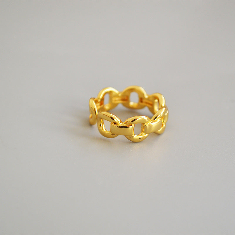 Adjustable Opening Ring Fashion Metal Ring With Hollow Chain Geometry Design For Women And Girls Gold Tone Glow