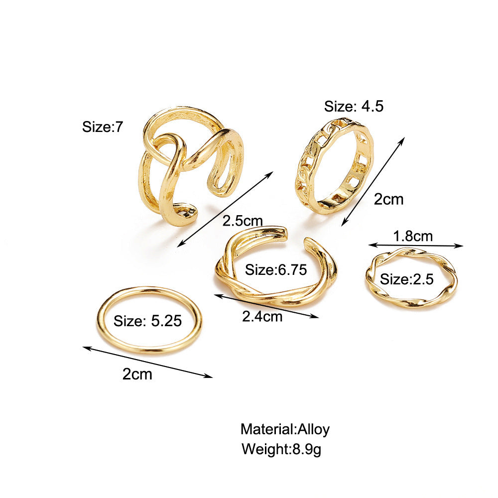 Alloy Chain Ring Sets Geometric Design Rings European And American Retro Style Electroplated Metallic Tail Ring