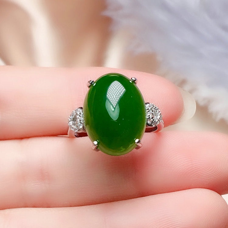 Emerald Geometric Goose Egg Ring Copper Adjustable Open Band Elegant Jewelry for Women Contemporary Style Statement