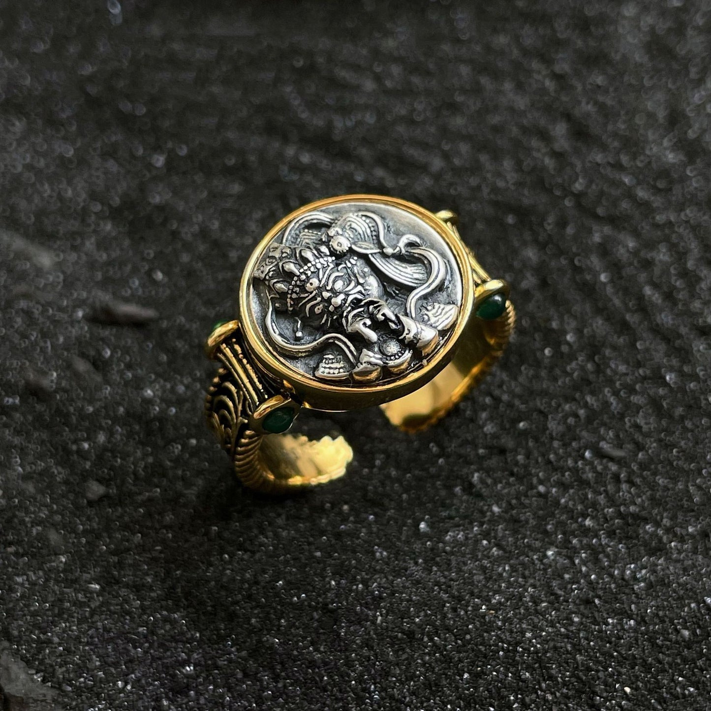 Grass Pattern Ring For Women Open Mouth Geometric Jewelry In Gold And Silver Copper Plated Retro Chinese Style