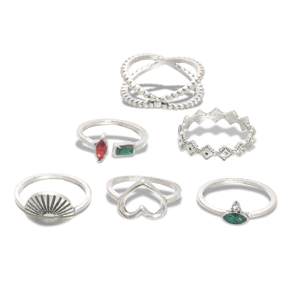 Love Scallop Design Ring Electroplated Alloy Jewelry With Artificial Gemstones And Semi Precious Stone Inlay Finish