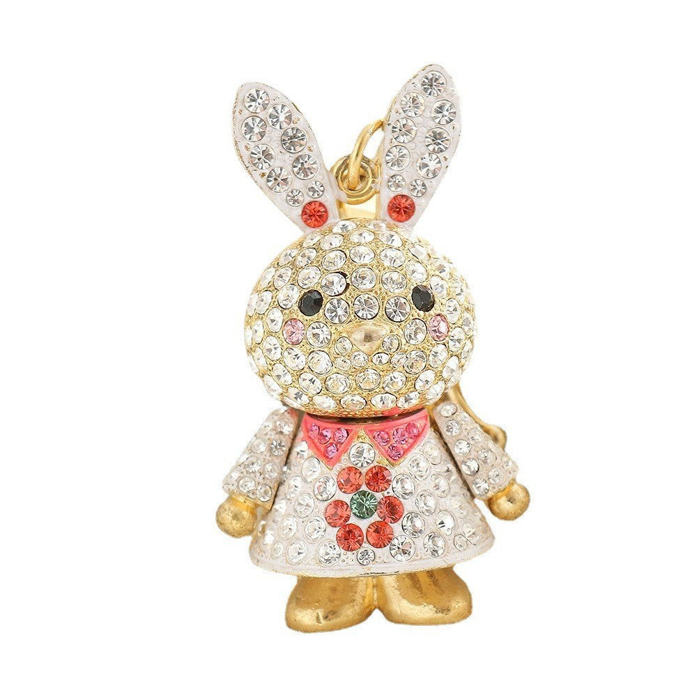 Animal Keychain Pendant Sparkling Alloy Diamond Studded Accessory Cute Keyrings Decoration For Keys Bags White