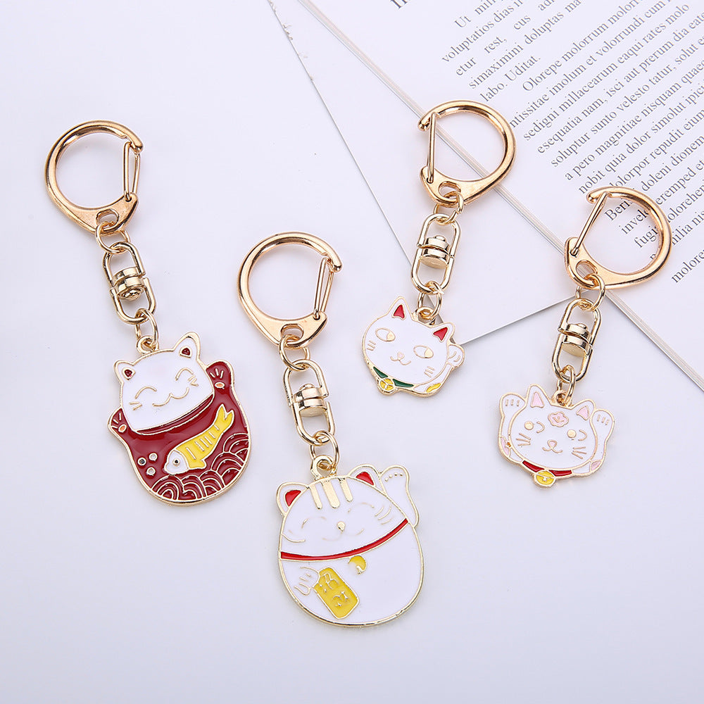Beckoning Cat And Puppy Alloy Keychains Unisex Cute Animal Key Rings Fashion Accessories For Everyday Use Gift