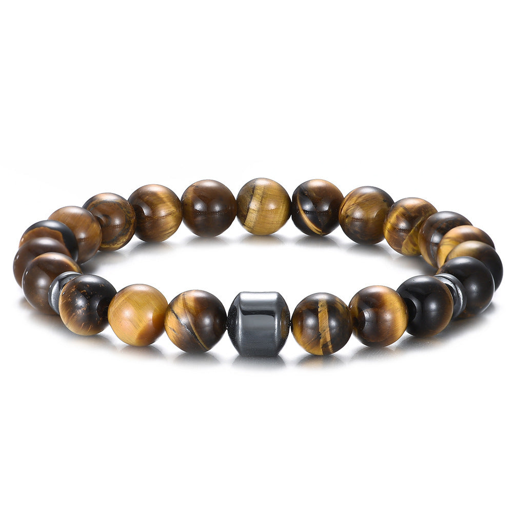 Tiger Eye Stone Bracelet 8mm Round Beads Geometric Design Unisex Jewelry European And American Style Gift Luxe