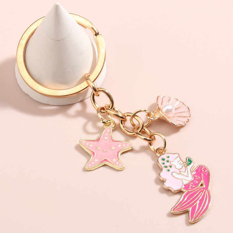 Starfish Mermaid Seahorse Shell Dolphin Zinc Alloy Keychain Pendant for Keys Bags and Decoration for Keys and Backpacks