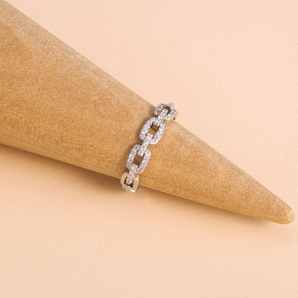 Womens Adjustable Copper Ring With Zircon European Retro Chain DesignAdds Temperament Index FingerRing Fashion