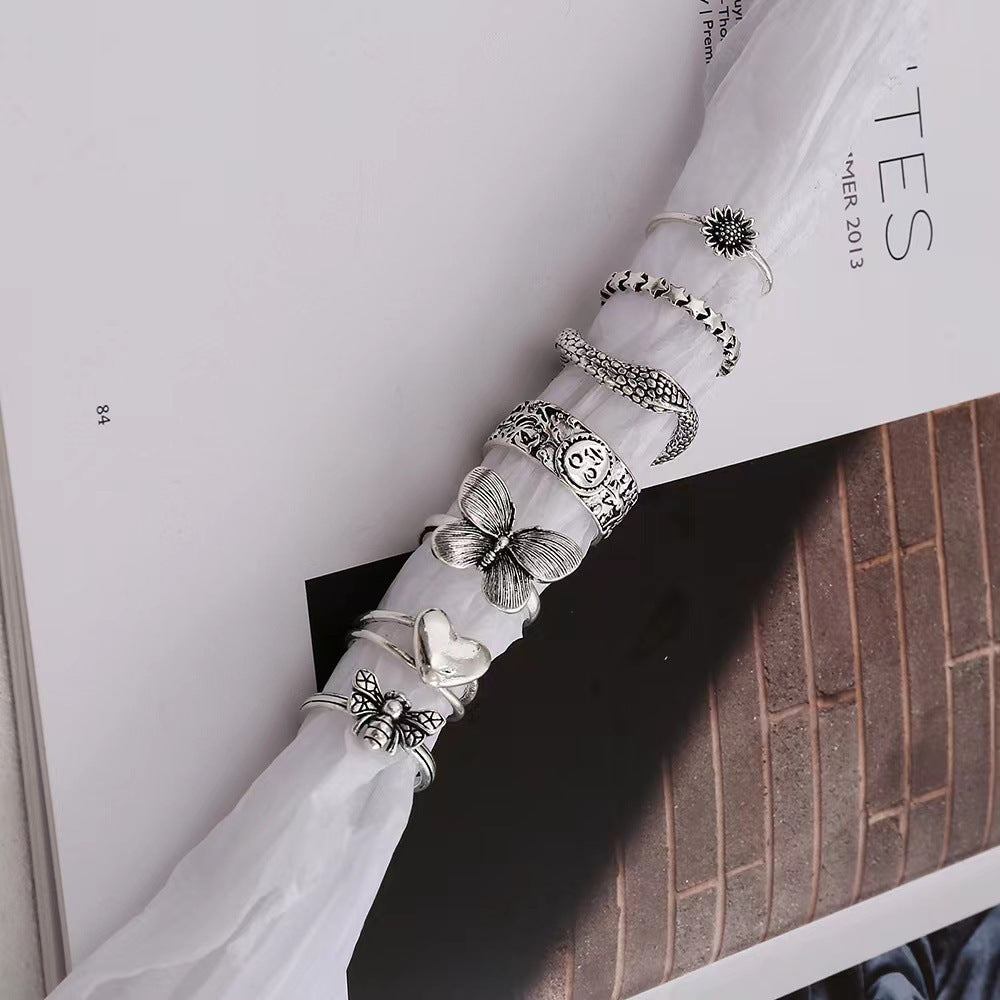 Retro Bee Knuckle Ring Set Women Electroplated Alloy Jewelry