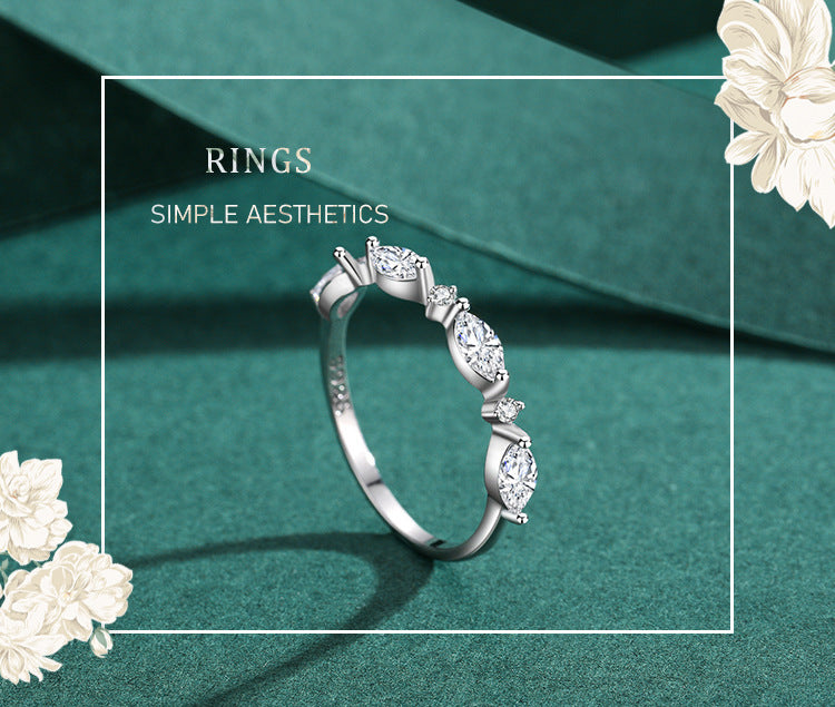 Sterling Silver Ring White Gold Plated Band With Artificial Gemstones And Semi Precious Stones Diamond Dazzling