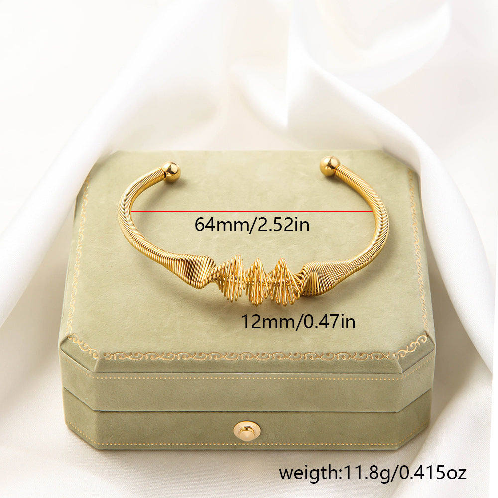 Stainless Steel Woven Bracelet Open Ended Fashion Bangle Electroplated Durable Round Design Accessory Steel And Gold