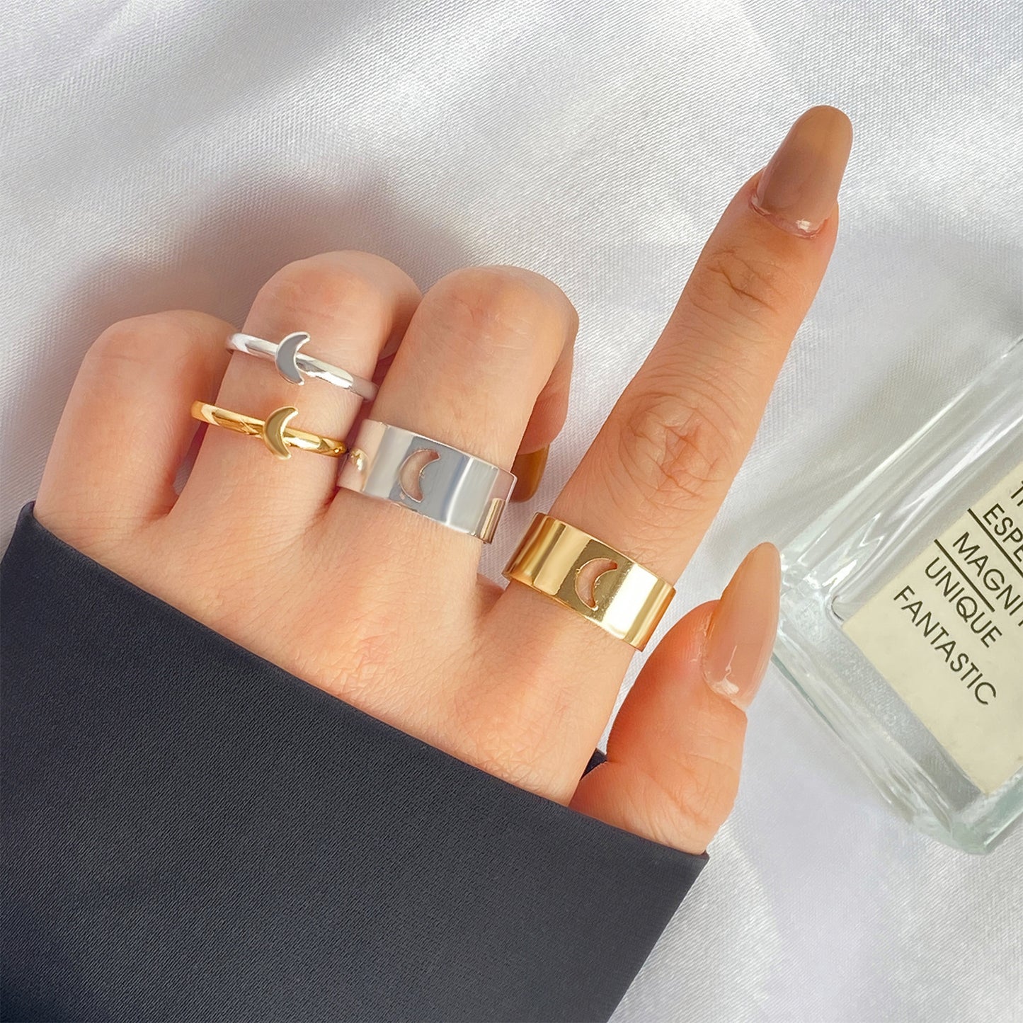 Two Piece Adjustable Alloy Ring Set Heart Star MoonGeometric