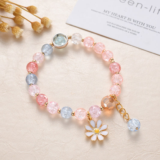 Glass Flower Bracelet Crystal Beaded Floral Design for Women Korean Style Fashion Jewelry Delicate Accessories