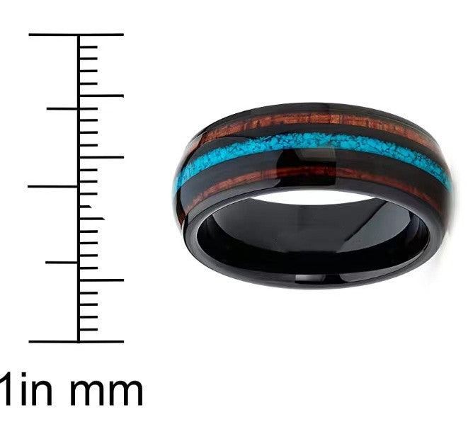 Unisex Tungsten Titanium Steel Ring With Three Grooves And Turquoise Inlaid Band Rings For Men And Women Black