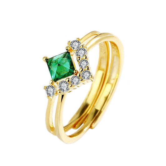 Sterling Silver Ring With Emerald Diamonds Korean Style Geometry Diamond Festive Packaging Individually Packed