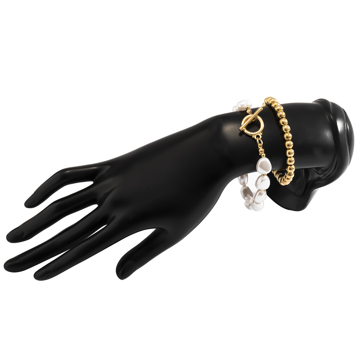 Geometric Bracelet Electroplated Metal Jewelry With Imitation Pearls In Gold Tone And Silver Finish For Women Everyday