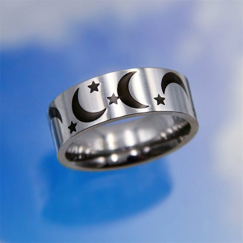 Vintage Punk Style Titanium Steel Ring Unisex Jewelry With Thorn Motifs Stars Moon Flames Crosses Dragon Butterflies